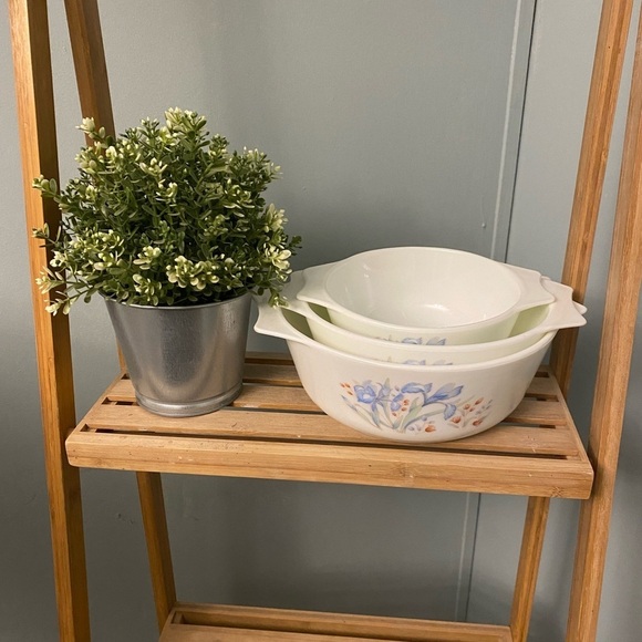 Pyrex Other - Vintage Pyrex Blue Iris Casserole Mixing bowl set